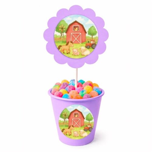 Centro de Mesa Flor Personalizado Fazendinha Aquarela