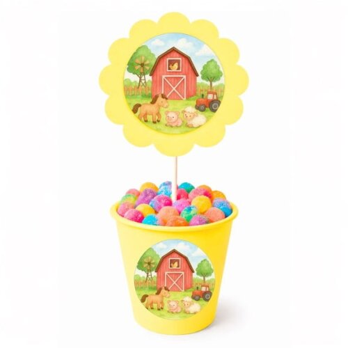 Centro de Mesa Flor Personalizado Fazendinha Aquarela