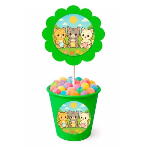 Centro de Mesa Flor Personalizado Gatinhos Baby