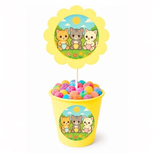Centro de Mesa Flor Personalizado Gatinhos Baby