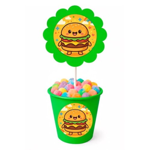 Centro de Mesa Flor Personalizado Hambúrguer Divertido