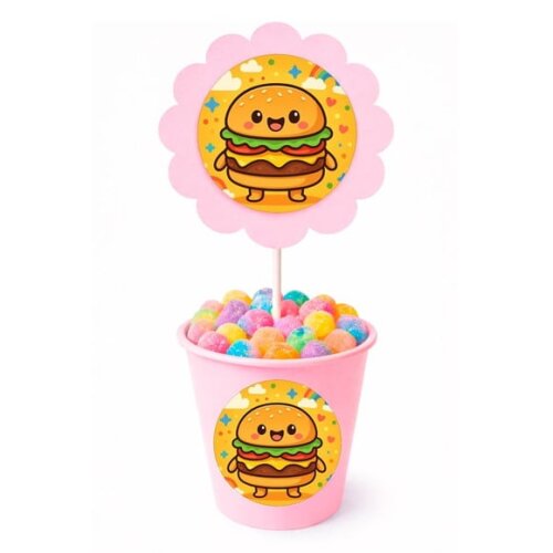 Centro de Mesa Flor Personalizado Hambúrguer Divertido