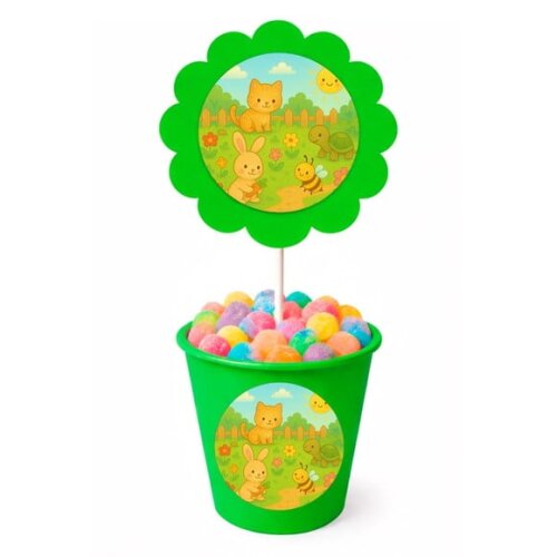Centro de Mesa Flor Personalizado Jardim dos Bichinhos