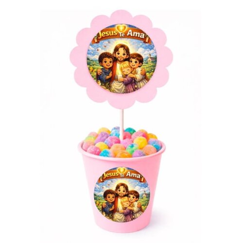 Centro de Mesa Flor Personalizado Jesus Te Ama