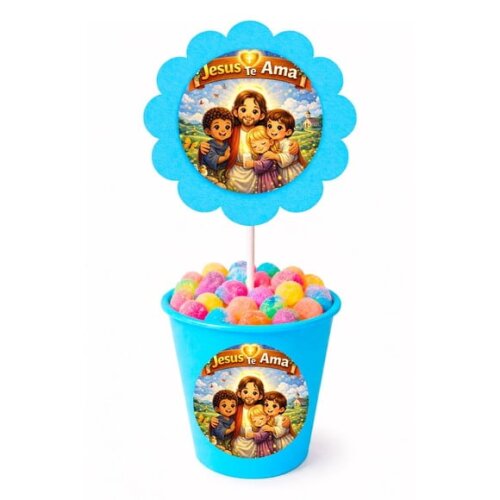 Centro de Mesa Flor Personalizado Jesus Te Ama