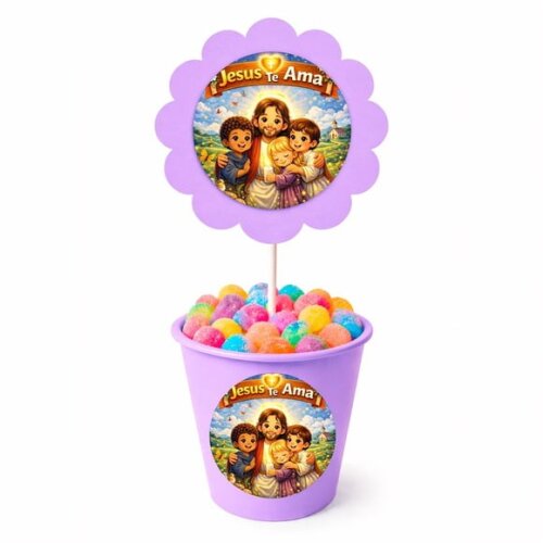 Centro de Mesa Flor Personalizado Jesus Te Ama