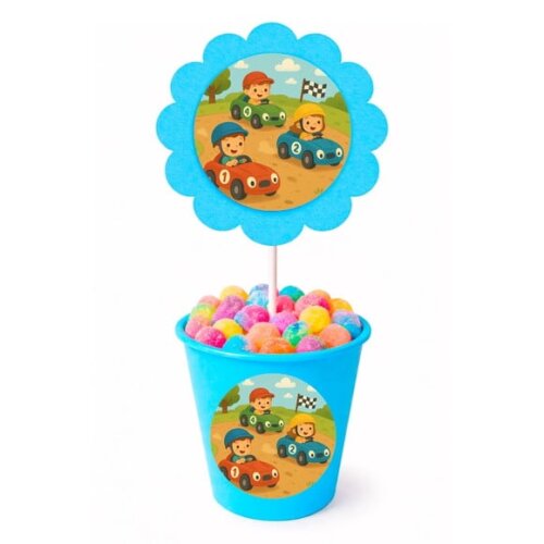 Centro de Mesa Flor Personalizado Kart Infantil
