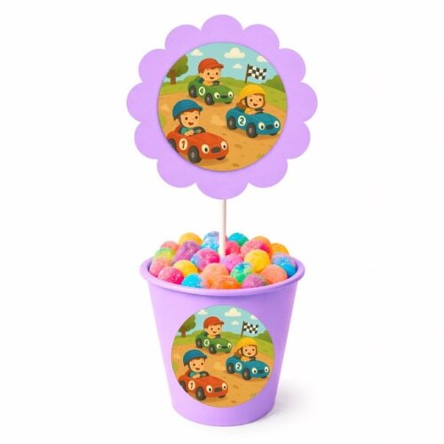 Centro de Mesa Flor Personalizado Kart Infantil
