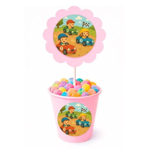 Centro de Mesa Flor Personalizado Kart Infantil