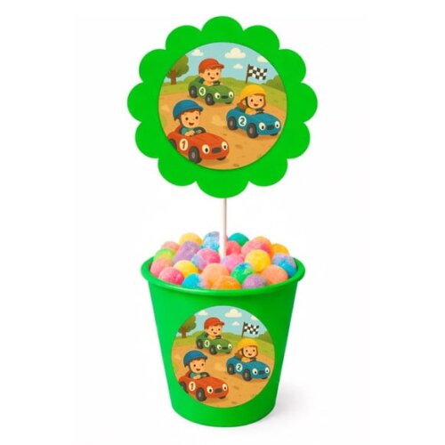 Centro de Mesa Flor Personalizado Kart Infantil