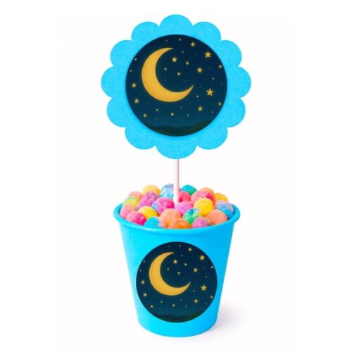Centro de Mesa Flor Personalizado Lua e Estrelas