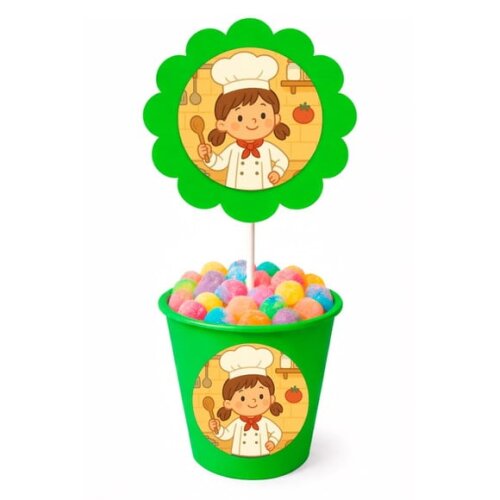 Centro de Mesa Flor Personalizado Mini Chef Menina