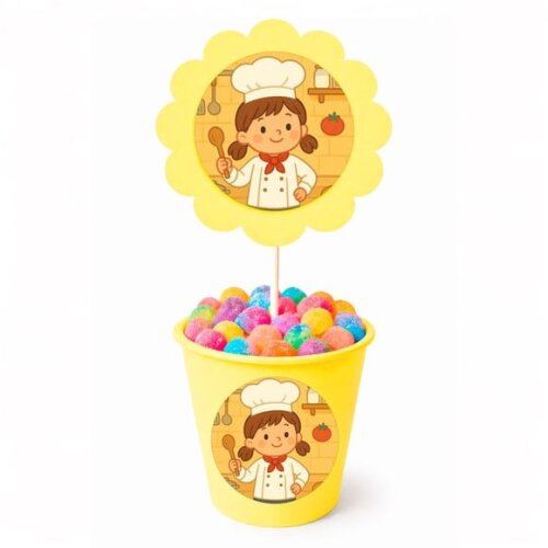 Centro de Mesa Flor Personalizado Mini Chef Menina