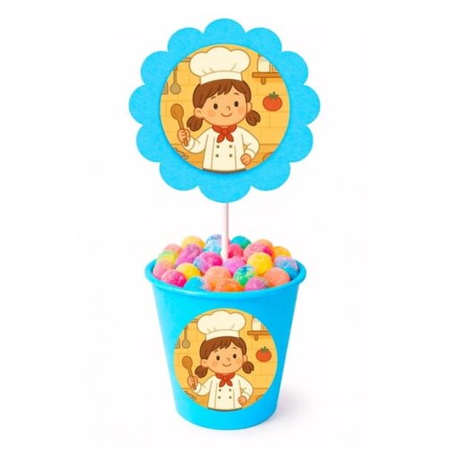 Centro de Mesa Flor Personalizado Mini Chef Menina