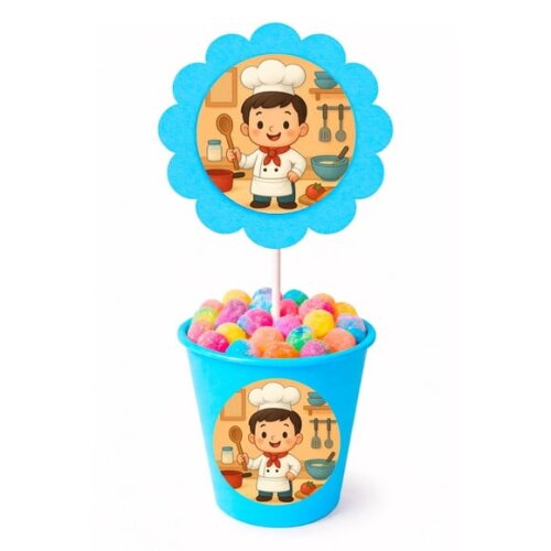Centro de Mesa Flor Personalizado Mini Chef Menino