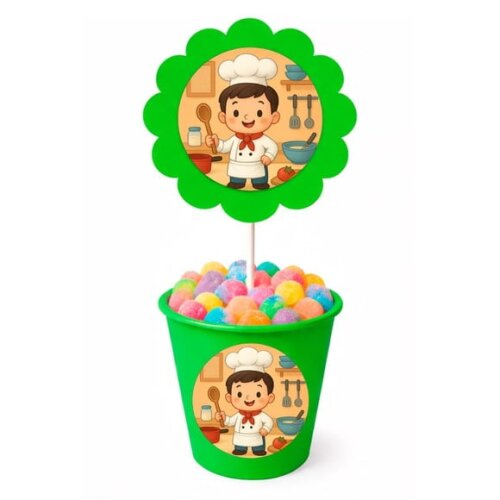 Centro de Mesa Flor Personalizado Mini Chef Menino