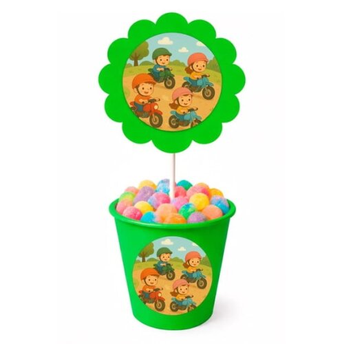 Centro de Mesa Flor Personalizado Motocicletas Kids