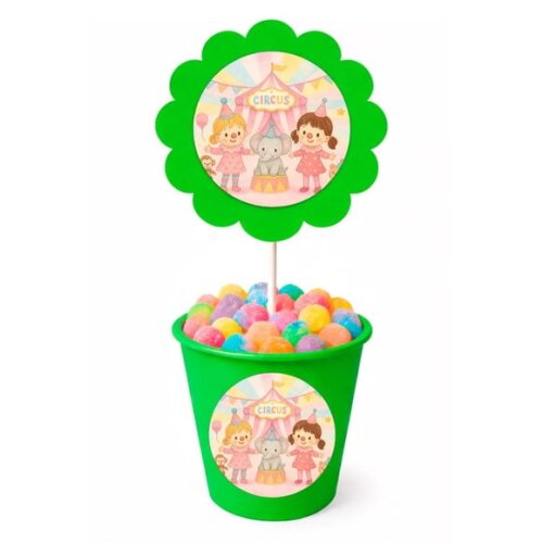 Centro de Mesa Flor Personalizado Palhacinhas Aquarela