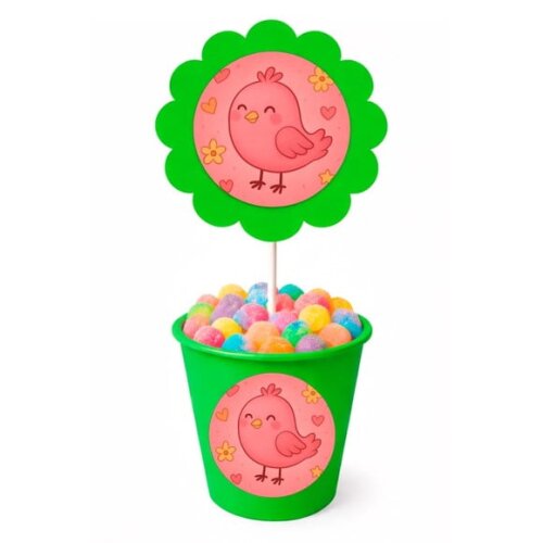 Centro de Mesa Flor Personalizado Passarinho Rosa