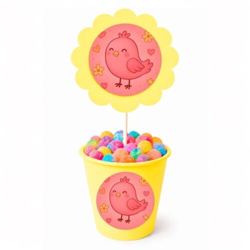 Centro de Mesa Flor Personalizado Passarinho Rosa