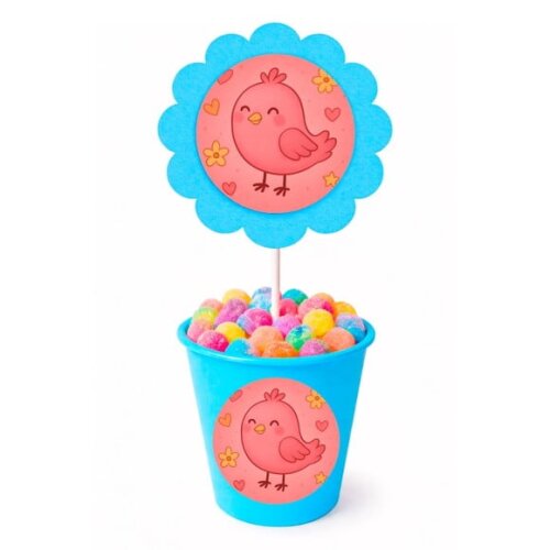 Centro de Mesa Flor Personalizado Passarinho Rosa