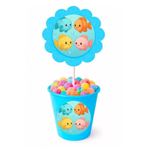 Centro de Mesa Flor Personalizado Peixinhos Baby