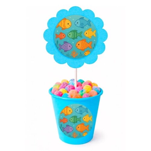 Centro de Mesa Flor Personalizado Peixinhos Coloridos