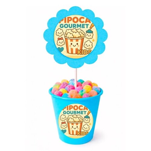 Centro de Mesa Flor Personalizado Pipoca Gourmet Kids