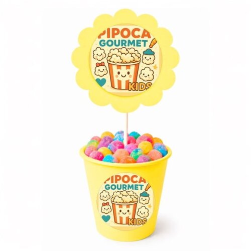 Centro de Mesa Flor Personalizado Pipoca Gourmet Kids
