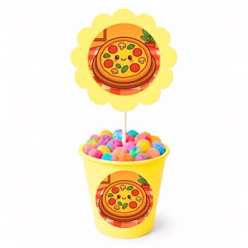 Centro de Mesa Flor Personalizado Pizza Divertida