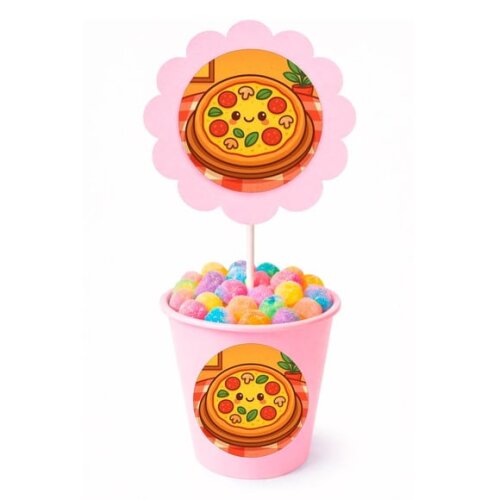 Centro de Mesa Flor Personalizado Pizza Divertida