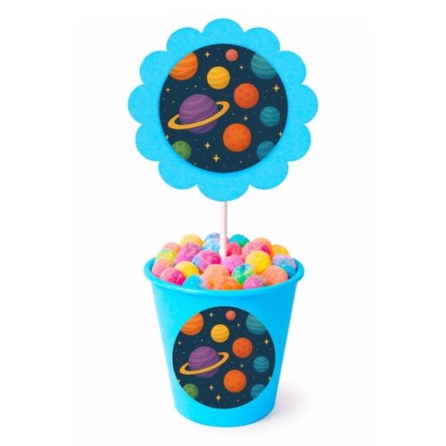 Centro de Mesa Flor Personalizado Planetas Coloridos