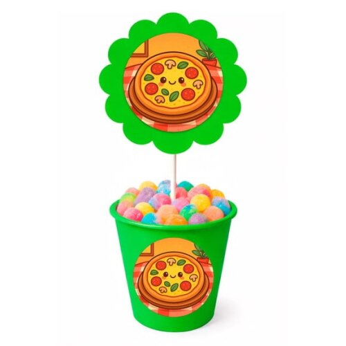 Centro de Mesa Flor Personalizado Pizza Divertida