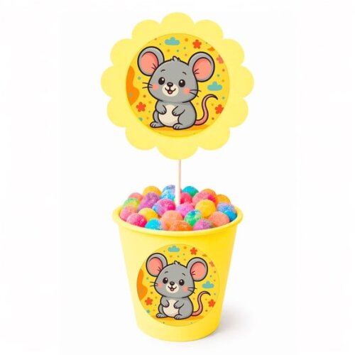 Centro de Mesa Flor Personalizado Ratinho Fofo