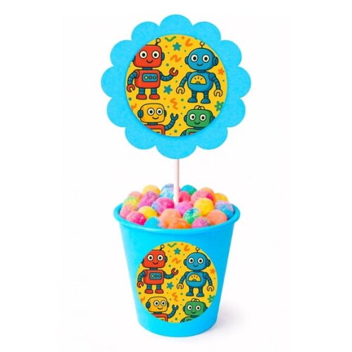 Centro de Mesa Flor Personalizado Robôs Divertidos