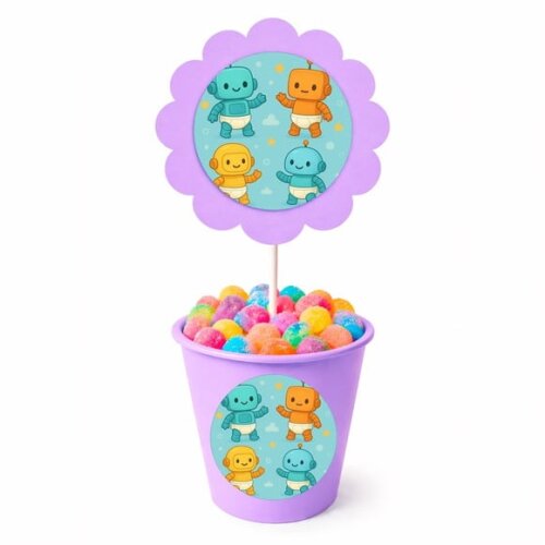 Centro de Mesa Flor Personalizado Robôs Baby