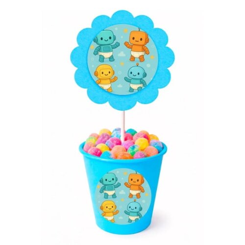 Centro de Mesa Flor Personalizado Robôs Baby
