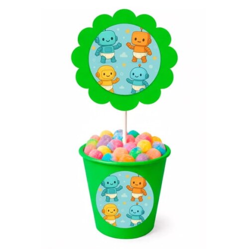 Centro de Mesa Flor Personalizado Robôs Baby
