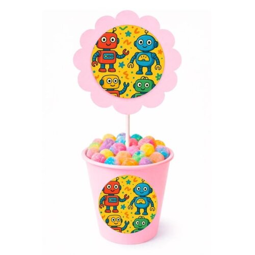 Centro de Mesa Flor Personalizado Robôs Divertidos