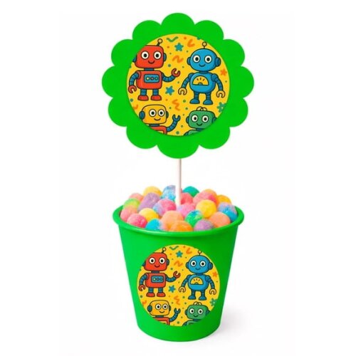 Centro de Mesa Flor Personalizado Robôs Divertidos