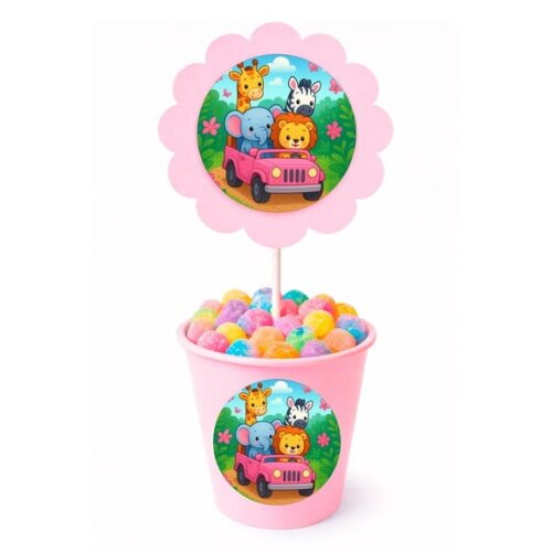 Centro de Mesa Flor Personalizado Safari Rosa