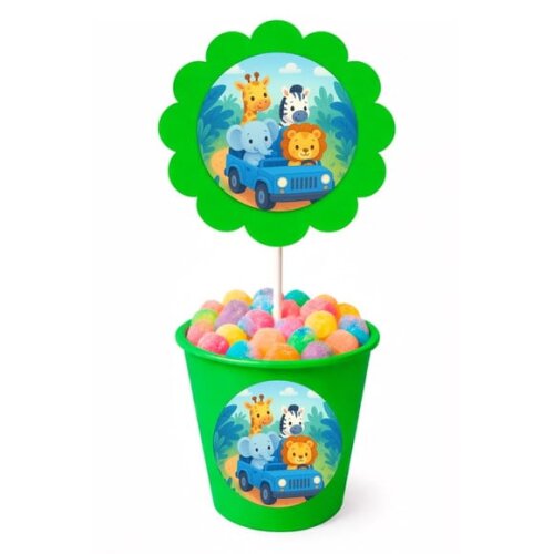 Centro de Mesa Flor Personalizado Safari Azul