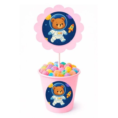 Centro de Mesa Flor Personalizado Ursinho Astronauta