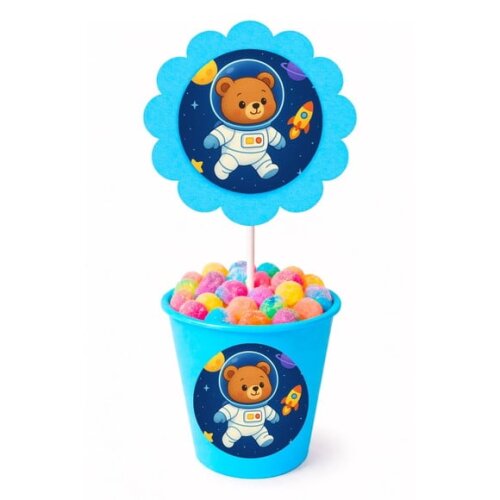Centro de Mesa Flor Personalizado Ursinho Astronauta