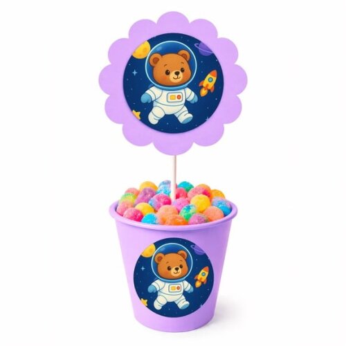 Centro de Mesa Flor Personalizado Ursinho Astronauta