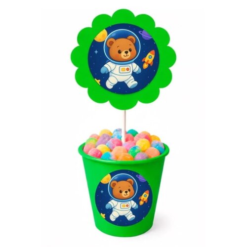 Centro de Mesa Flor Personalizado Ursinho Astronauta