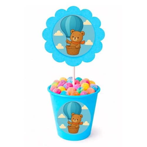 Centro de Mesa Flor Personalizado Ursinho Baloeiro