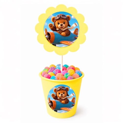 Centro de Mesa Flor Personalizado Ursinho Aviador