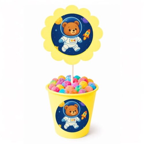 Centro de Mesa Flor Personalizado Ursinho Astronauta