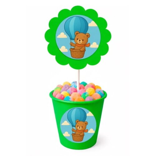 Centro de Mesa Flor Personalizado Ursinho Baloeiro